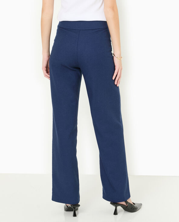 Pantalon droit taille haute avec lin bleu marine - Pimkie