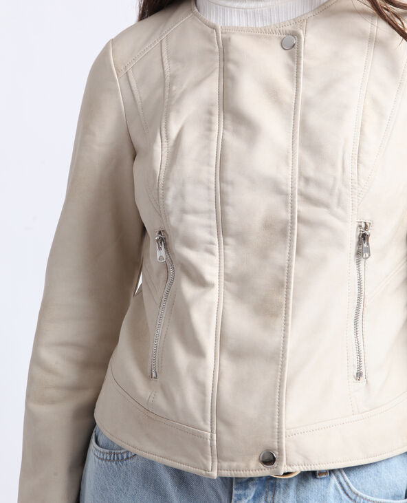 Veste en simili cuir beige - Pimkie