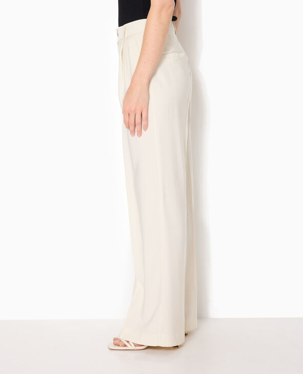 Pantalon large et droite en tissu fluide écru - Pimkie