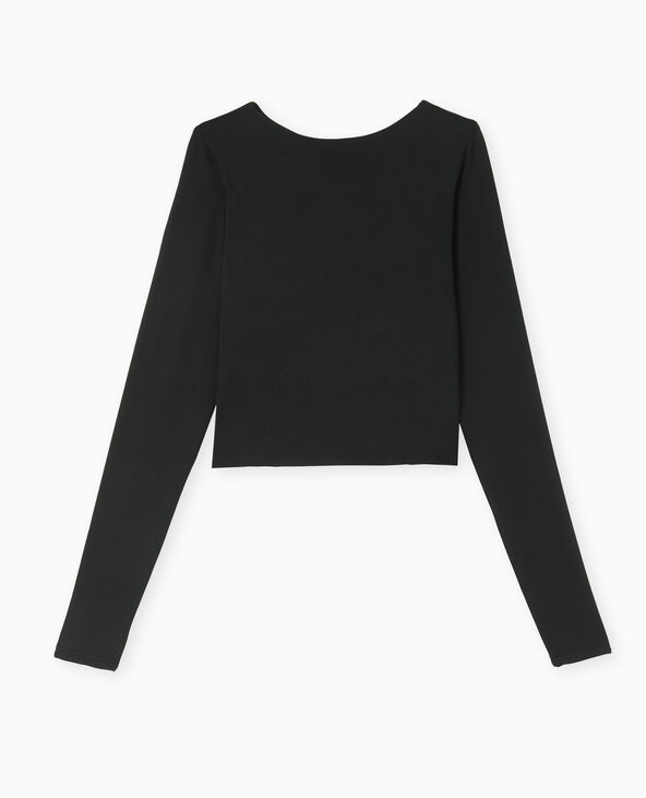 Top court manches longues avec dos ouvert noir - Pimkie