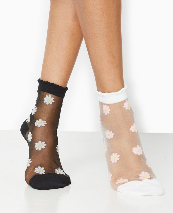 2 paires de chaussettes transparentes avec fleurs noir - Pimkie