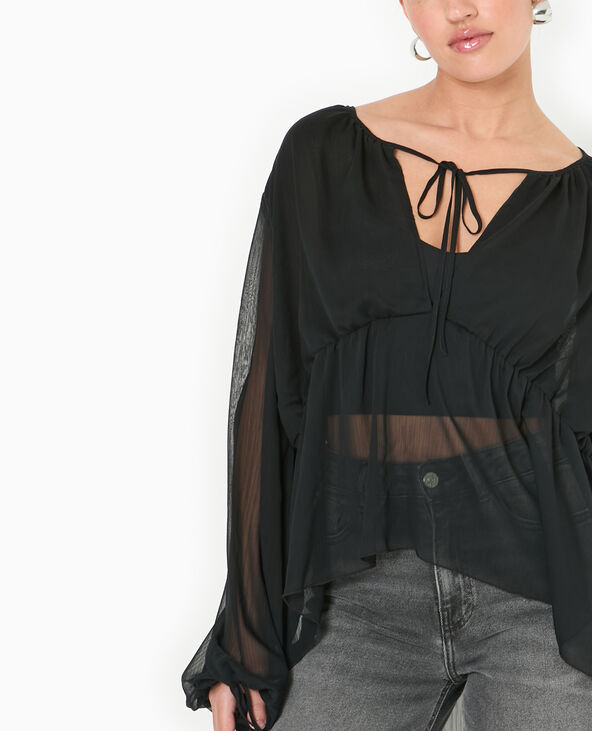 Blouse en voile avec lien à nouer noir - Pimkie