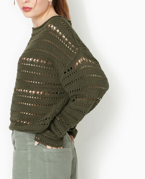 Pull en maille ajourée façon crochet vert kaki - Pimkie