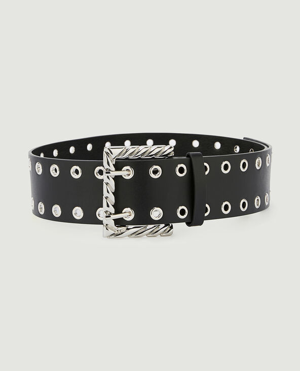 Ceinture large avec œillets métalliques noir - Pimkie