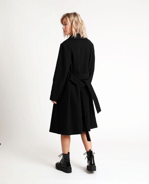 manteau noir long laine femme