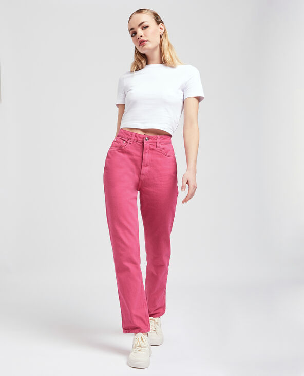 Jean droit taille haute rose fuchsia - Pimkie