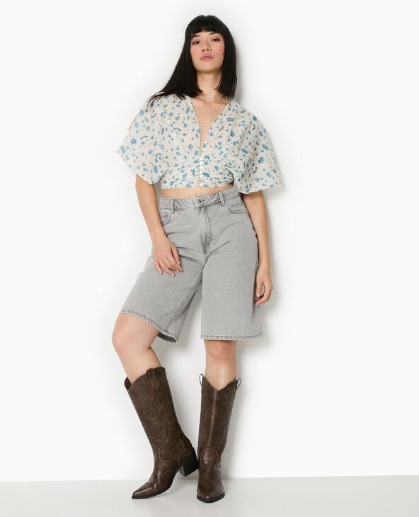 Blouse courte manches papillons motif fleurs blanc - Pimkie