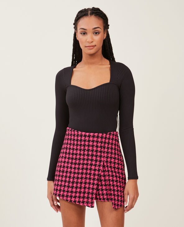 Jupe-short en tweed noir - Pimkie