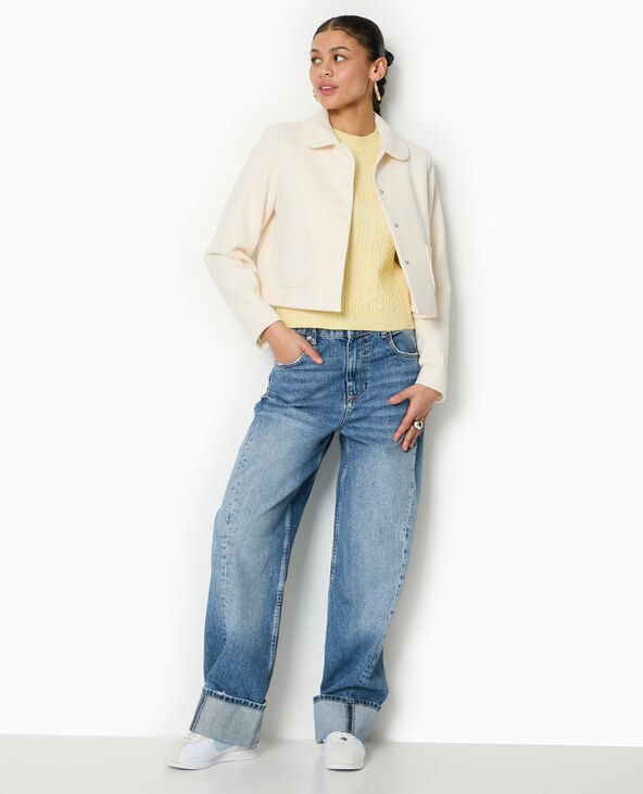 Veste courte col rond effet drap de laine écru - Pimkie