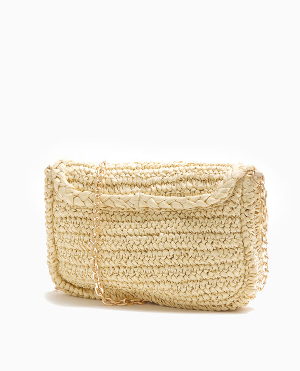 Sac en raphia avec bandoulière en chaine beige - Pimkie