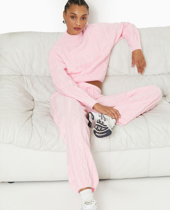 Pull en maille torsadée devant rose clair - Pimkie