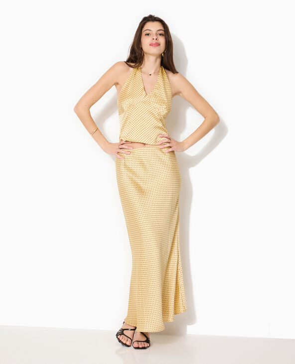 Jupe longue en satin motif pois jaune - Pimkie