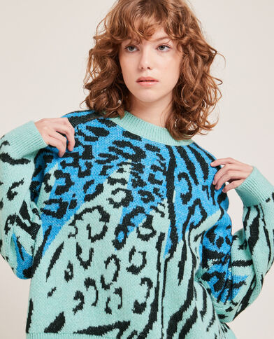 Pull motif léopard fantaisie bleu - Pimkie