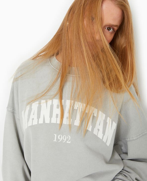 Sweat délavé acid wash avec print gris - Pimkie