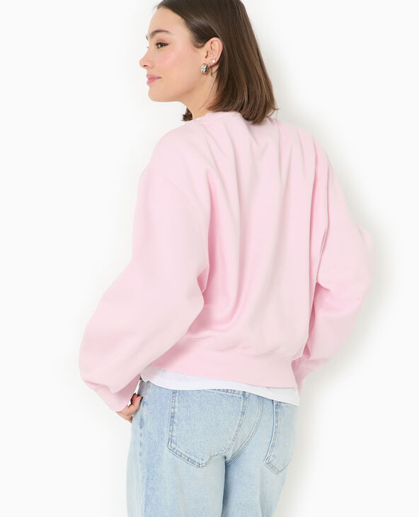 Sweat col rond avec broderie rose - Pimkie