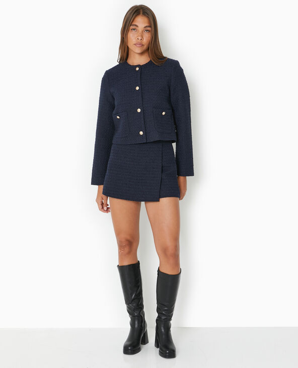 Veste droite en tweed avec boutons dorés bleu marine - Pimkie