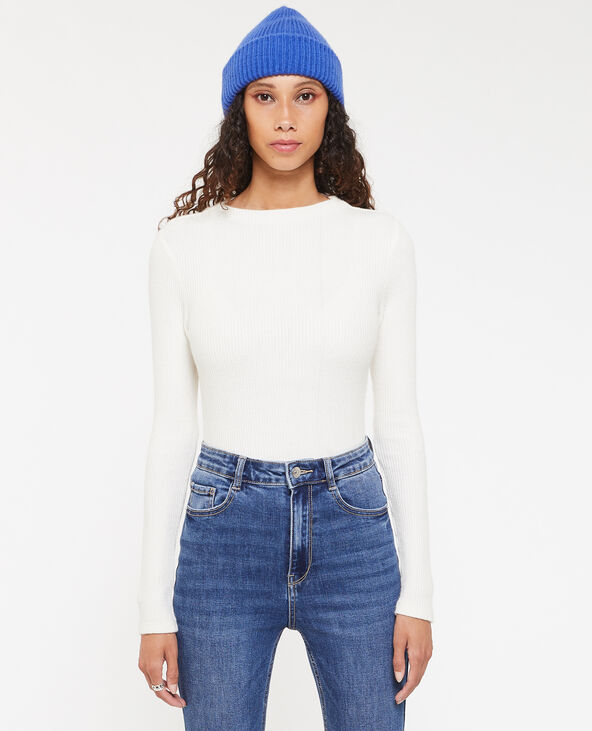 Pull fin en maille côtelée col cheminée blanc - Pimkie