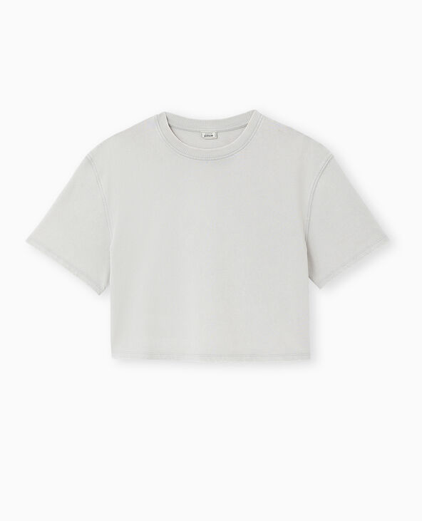 T-shirt court en coton épais effet délavé gris clair - Pimkie