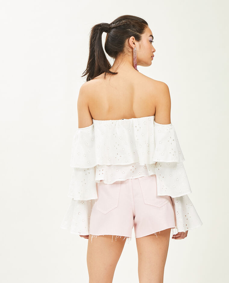 Top court encolure Bardot avec manches blanc - Pimkie
