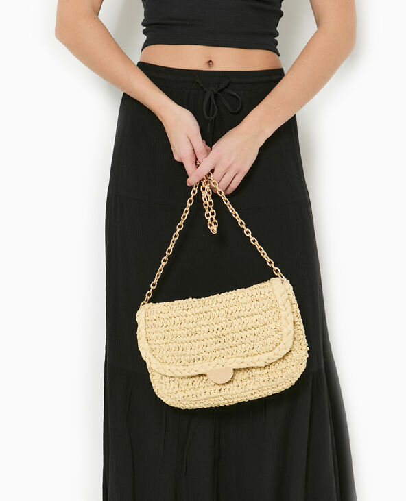 Sac en raphia avec bandoulière en chaine beige - Pimkie