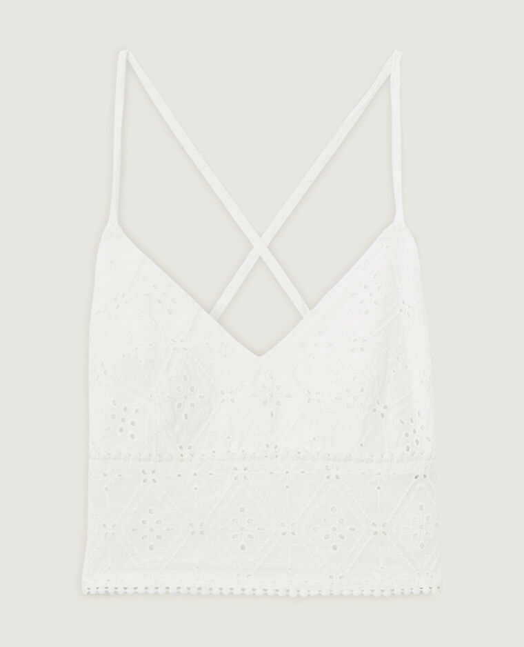 Top dos-nu broderie anglaise blanc - Pimkie
