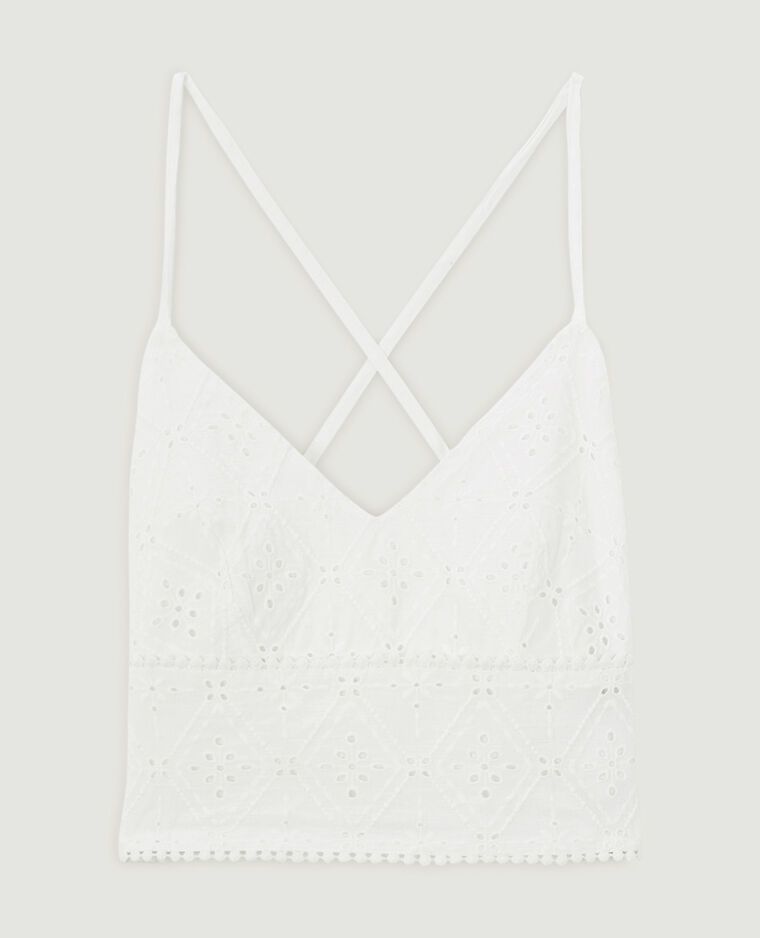 Top dos-nu broderie anglaise blanc - Pimkie