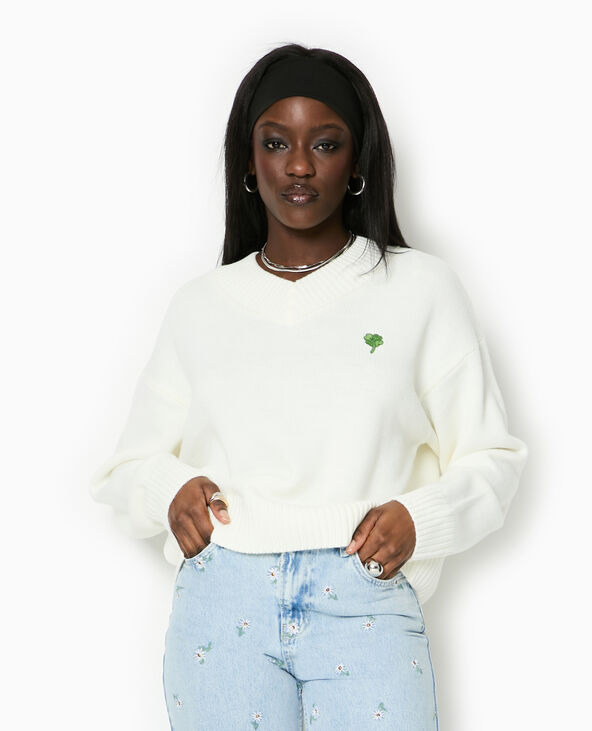 Pull col V blanc - Pimkie