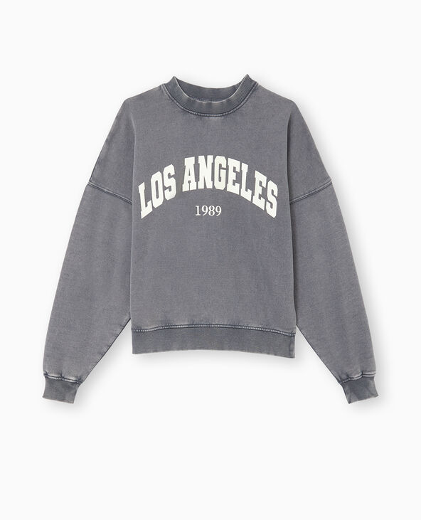 Sweat délavé acid wash avec print gris foncé - Pimkie