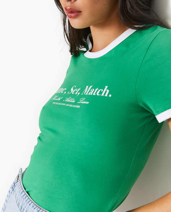 T-shirt avec print et biais contrastés vert - Pimkie