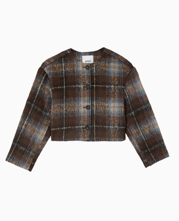 Manteau court à carreaux effet drap de laine marron - Pimkie