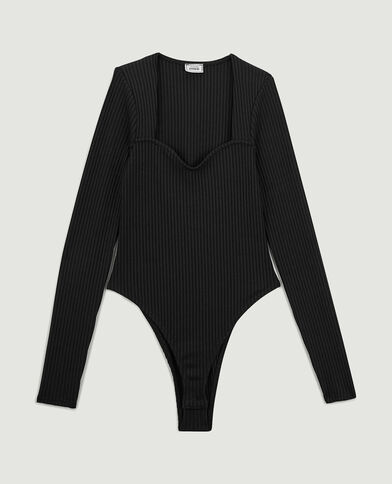 Body maille côtelée encolure cœur noir - Pimkie