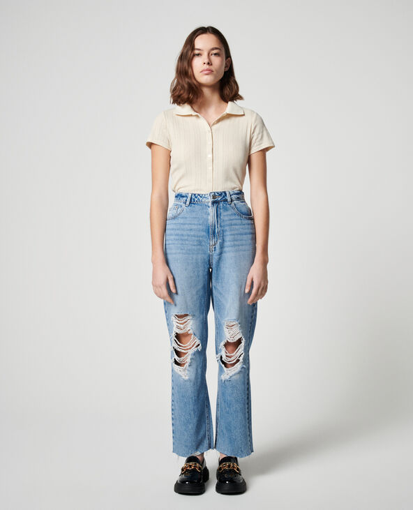 Jean straight taille haute trashé bleu - Pimkie