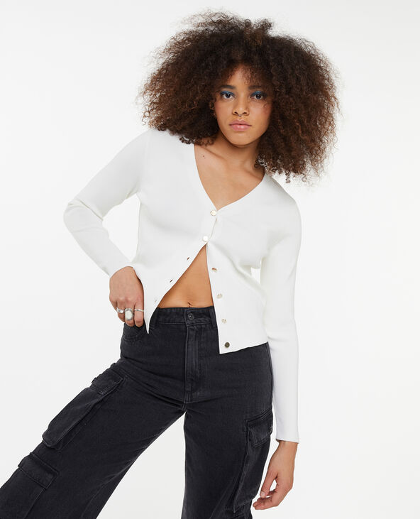 Gilet maille serrée avec boutons métalliques blanc - Pimkie
