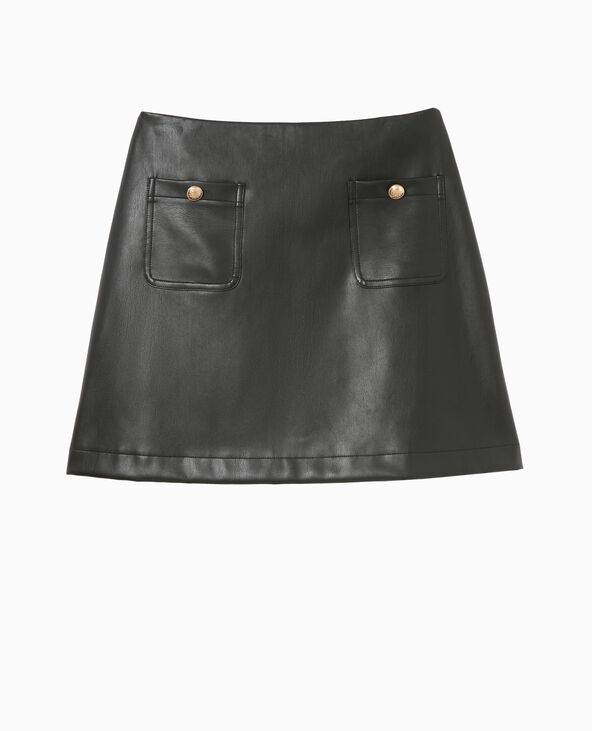 Mini-jupe en simili cuir avec poches noir - Pimkie