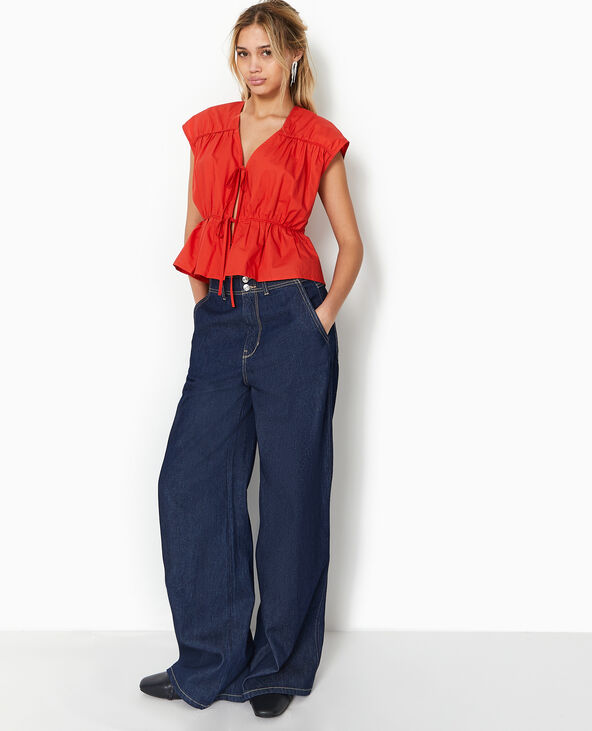 Blouse sans manches avec liens à nouer et fronces rouge - Pimkie