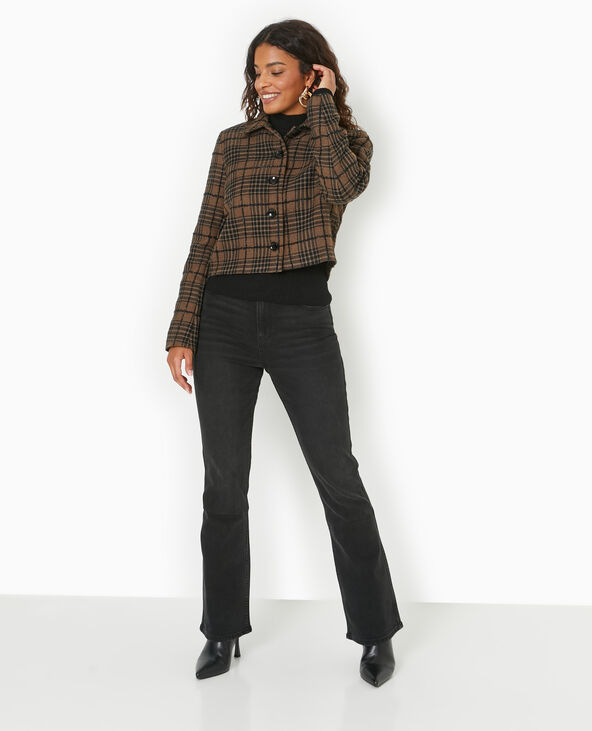 Veste droite et courte en tweed avec lurex marron - Pimkie