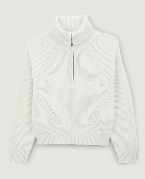 Pull en maille col zippé blanc - Pimkie