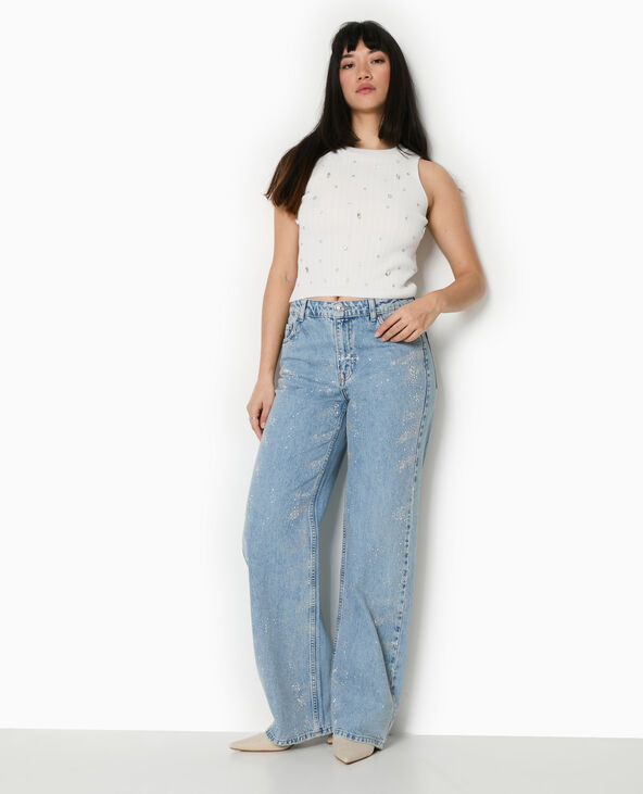 Top sans manches en maille avec strass blanc - Pimkie