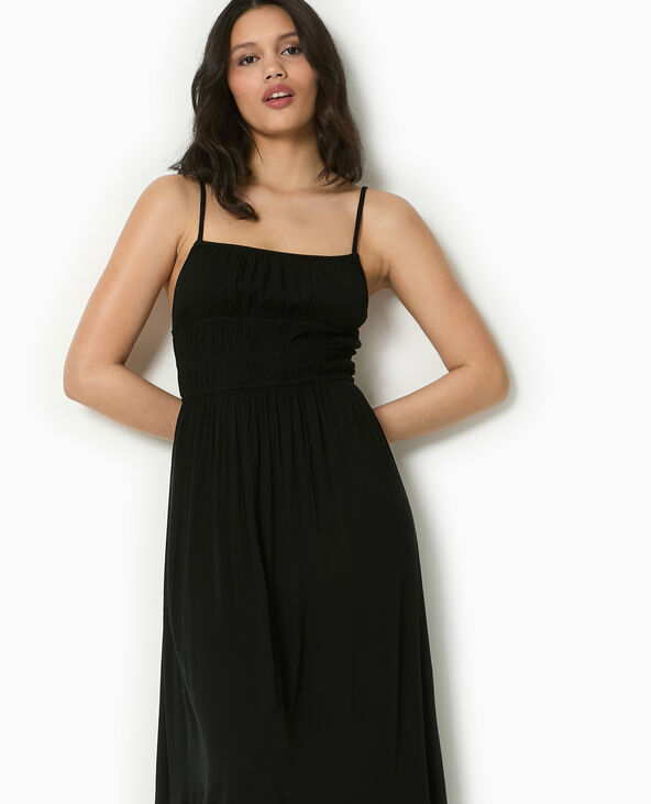 Robe longue à bretelles en tissu froissé noir - Pimkie