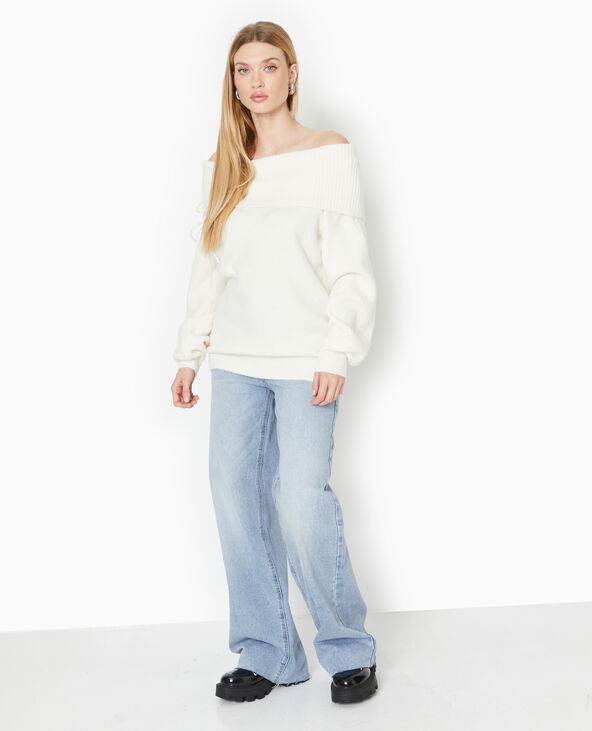 Pull oversize avec encolure Bardot et lien coulissé blanc - Pimkie