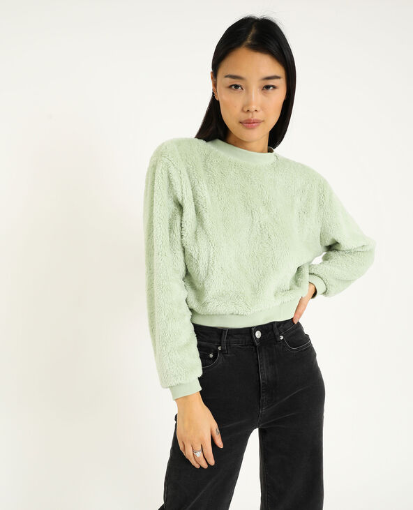 Sweat court peluche vert clair - Pimkie
