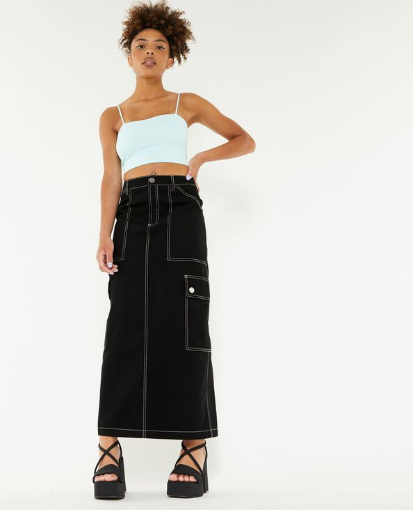 Jupe longue en toile avec surpiqûres noir - Pimkie