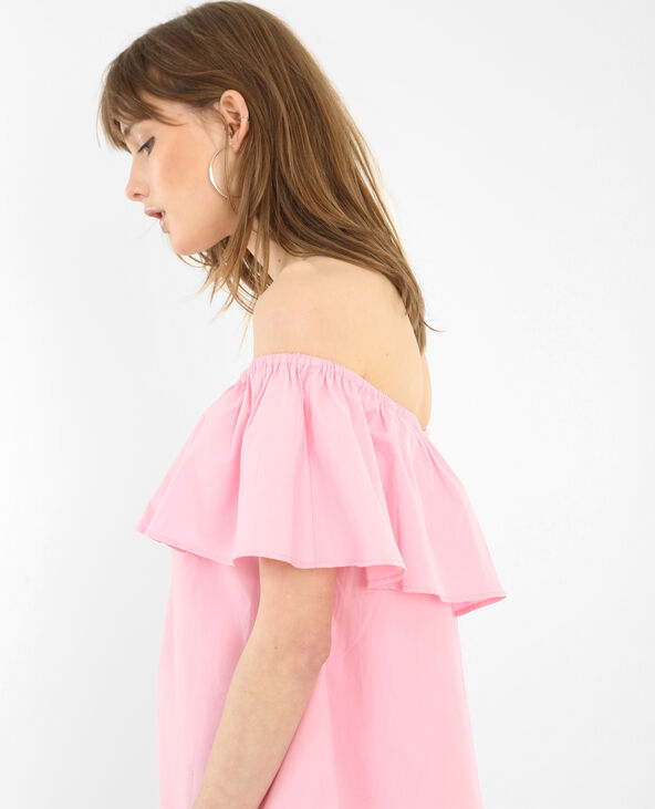 Robe popeline col bardot rose - Pimkie