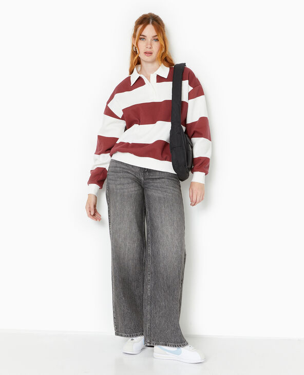 Sweat à rayures avec col polo bordeaux - Pimkie