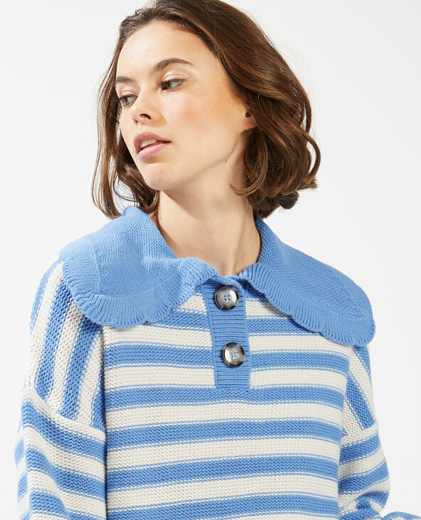 Pull rayé col claudine bleu - Pimkie