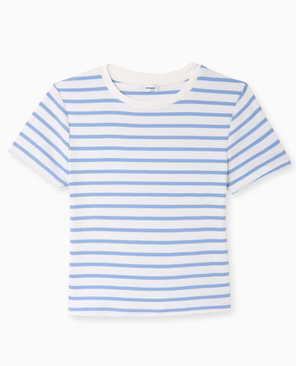 T-shirt court en maille côtelée rayée bleu - Pimkie