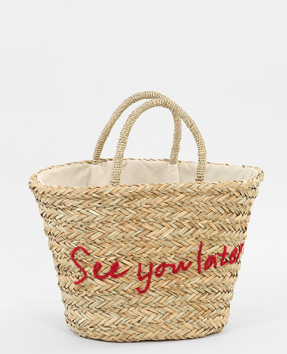 Panier en paille à message taupe - Pimkie