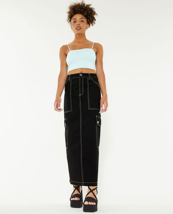 Jupe longue en toile avec surpiqûres noir - Pimkie