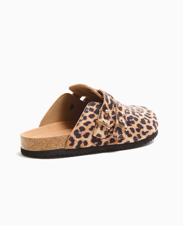 Mules sabots en suédine motif léopard beige - Pimkie