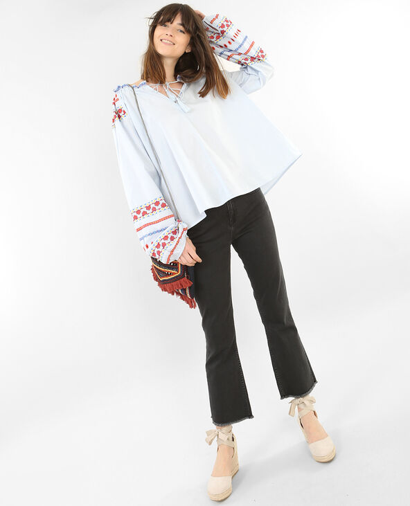 Blouse folk brodée bleu - Pimkie